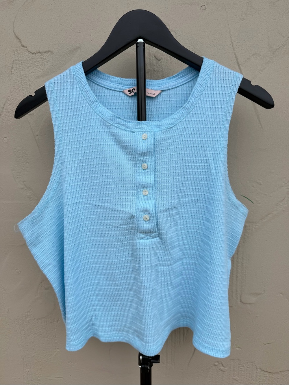 SO Light Blue Waffle Henley Tank Top